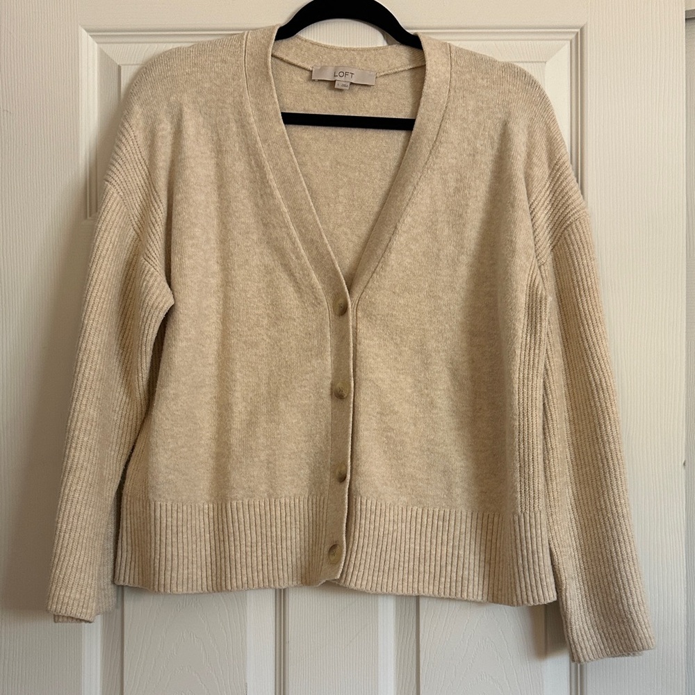 LOFT Women's Beige Button-Up Cardigan
